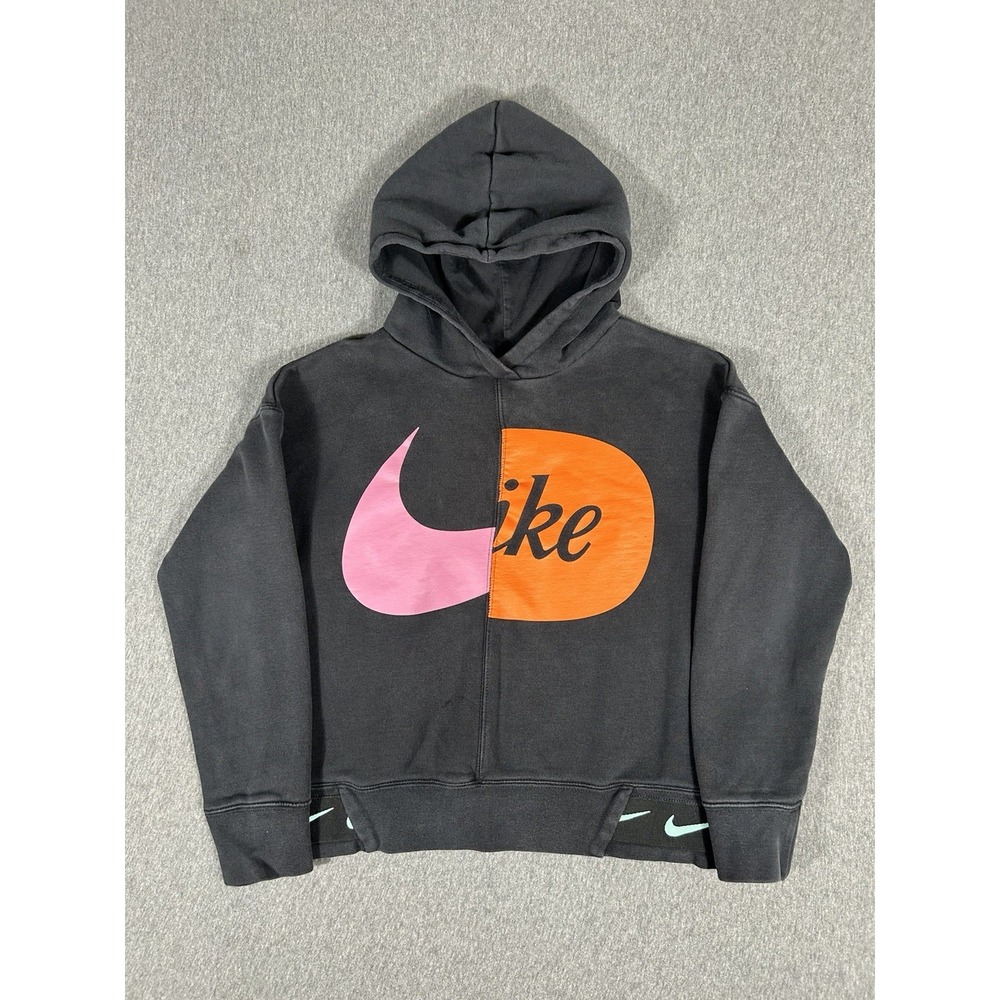 Nike Sportswear Hoodie Womens Black Split Swoosh Logo Pullover Streetwear XL